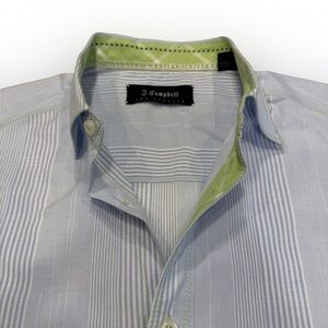 J Campbell Women’s Button Down Shirt Blue/ White W/ Lime Green Accents Sz M